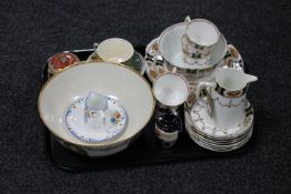 A tray of part Victorian tea service, Lennox Patriots bowl,