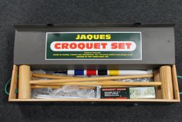 A pine cased Jacques croquet set
