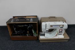A cased mid 20th century Singer electric sewing machine together with a cased New Home electric