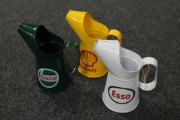 Three 5 litre oil jugs; Shell,