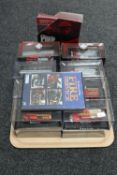 A tray of eighteen boxed Atlas Classic fire engines with accompanying books and DVD