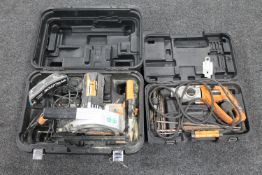 A cased Evolution Rage electric saw together with a cased Worx corded electric drill