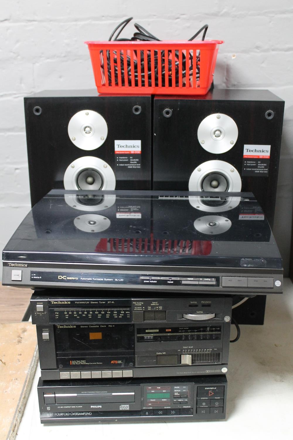 Three Technics hifi separates including a turntable together with a Phillips CD player and a pair