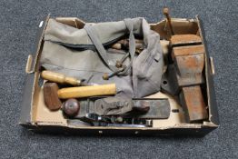 A box of joiner's bag of wood working tools,