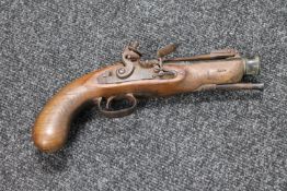 A fantasy flintlock pistol with spring loaded bayonet and ramrod, length 29 cm.