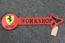 A cast iron Ferrari Workshop plaque