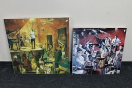 Two contemporary wall prints depicting jazz bands