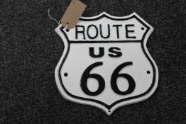 A cast iron Route 66 plaque