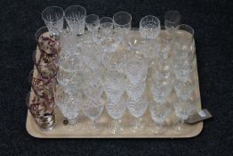 A tray of assorted antique and later drinking glasses