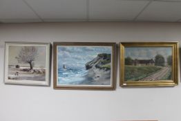Three 20th century continental school oils on canvas; winter landscape,