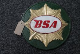 A cast iron BSA plaque