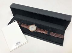 A gent's stainless steel Oris automatic calendar centre seconds wristwatch,