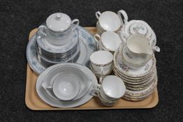 A tray of twenty-one piece Noritake Blue Hill tea service together with twenty-five pieces of Royal