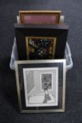 A box of eight assorted framed pictures and prints : Ray Mullen print,