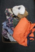 Two boxes containing lady's coats, anorak, shoes, hats,