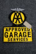 An aluminium AA Approved Garage Service sign