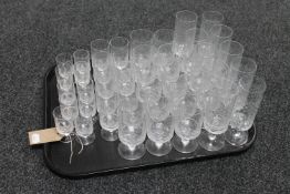 A tray containing assorted Rosenthal etched drinking glasses
