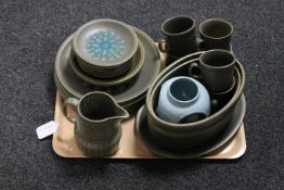 A tray of twenty-three pieces of Wedgwood stoneware tea and dinner ware together with a pottery