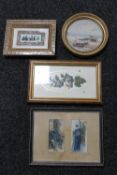 Four framed antique miniatures - Indian panel figures on horseback,