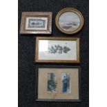 Four framed antique miniatures - Indian panel figures on horseback,