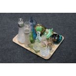 A tray of assorted glass ware - claret jug, Caithness vases,