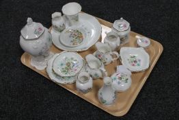 A tray of eighteen pieces of Aynsley Cottage Garden and Wild Tudor china
