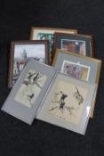 Eight assorted framed pictures : Charles W Miller oil on board,