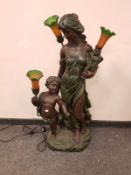 A reproduction floor lamp - maiden with child,