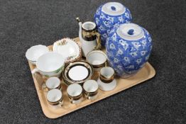 A tray of part Noritake tea service, pair of porcelain Chinese blue and white prunus vases,