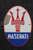 A cast iron Maserati plaque