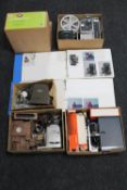 Five boxes containing vintage projectors,