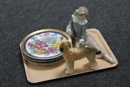 A tray of pottery figure of Afghan hound, Nao figure,