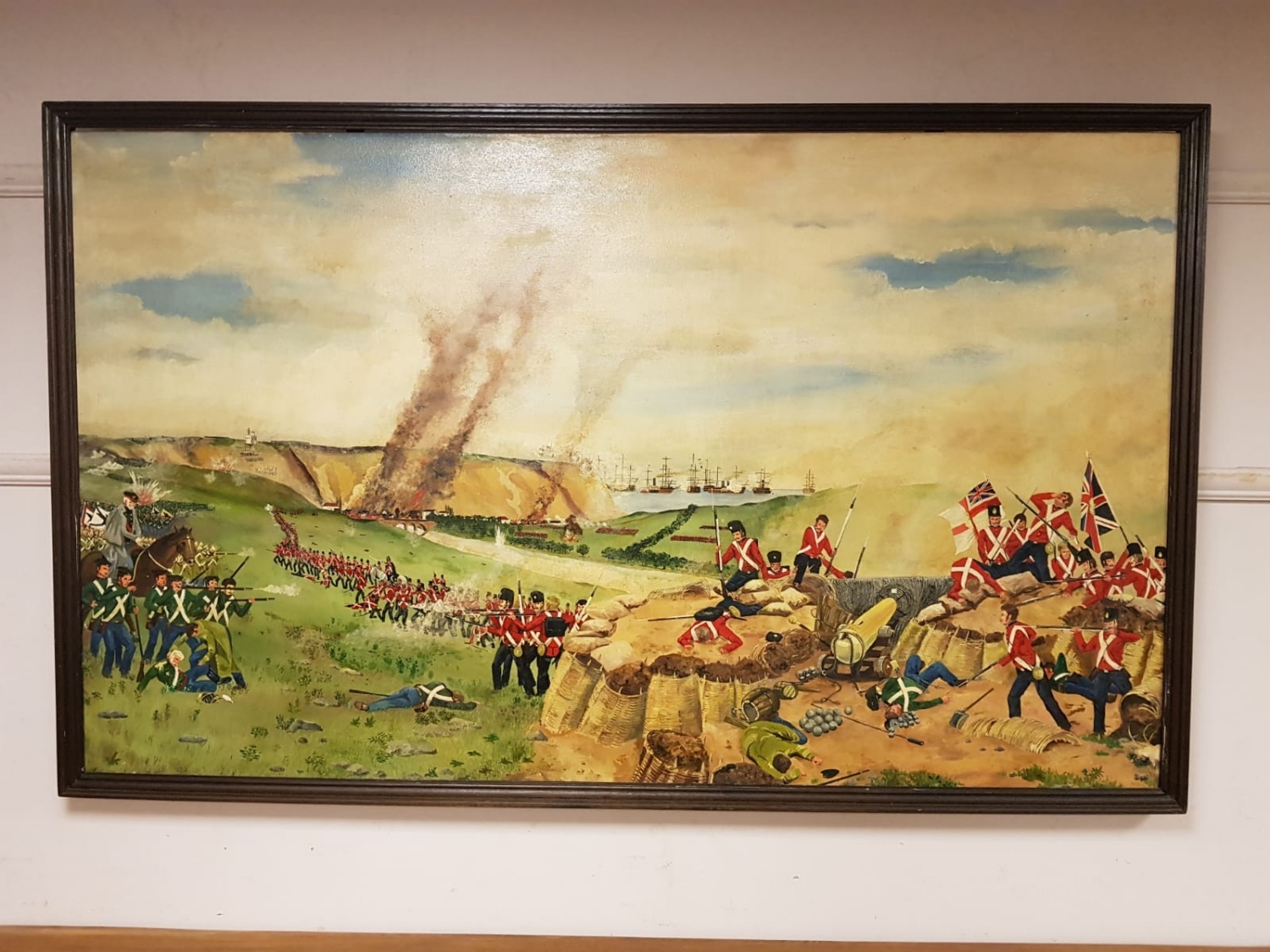 Robert Hepple, 19th century line infantry battle, oil on canvas,