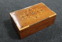 A contemporary inlaid correspondence box containing cards and paper