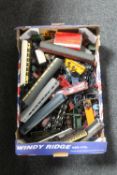 A box of Hornby and Lima model railway carriages, parts, engines,