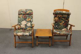 A good quality hardwood garden reclining chair and table set