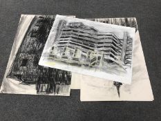 Donald James White : Four charcoal drawings, Bankwell lane etc, all parts un-framed.