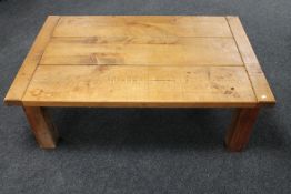 A rustic pine coffee table