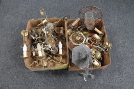 Two boxes of brass wall light lights,