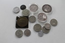 Two Victorian silver crowns and other silver and white metal coins