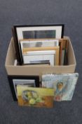 Twentieth Century School : A crate containing a selection of nineteen framed and unframed pictures