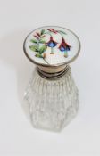 A silver and enamel topped cut glass scent bottle, height 8.