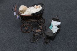 A wicker and metal Victorian style doll's pram,