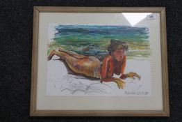 Donald James White : Sandie at Paleochora, pencil with colour chalks, signed with initials,