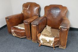 A pair of Art Deco brown leather club chairs CONDITION REPORT: For reupholstery.