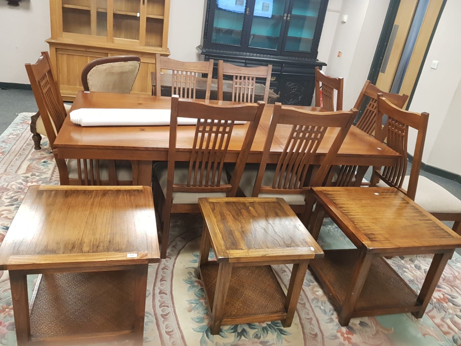 A pair of contemporary oak lamp tables, width 60cm,