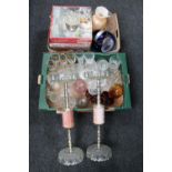 Two boxes of drinking glasses, boxed Duralex punch bowl set,
