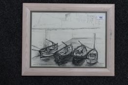 Donald James White : Crail Harbour, pencil, signed, dated Aug '62, 29 cm x 38 cm, framed.