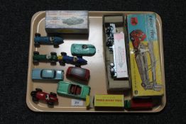 A tray of die cast vehicles; Dinky Supertoys 651 Centurion Tank in box,