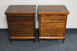 A pair of three drawer eastern hardwood chests